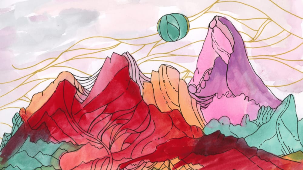 Image: Abstract Water Color painting of mountain range done by artist and activist Sarah Uhl