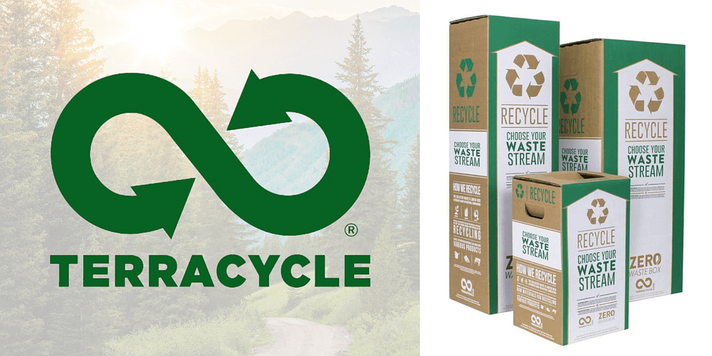 Image: The Terracycle Logo beside three of their products