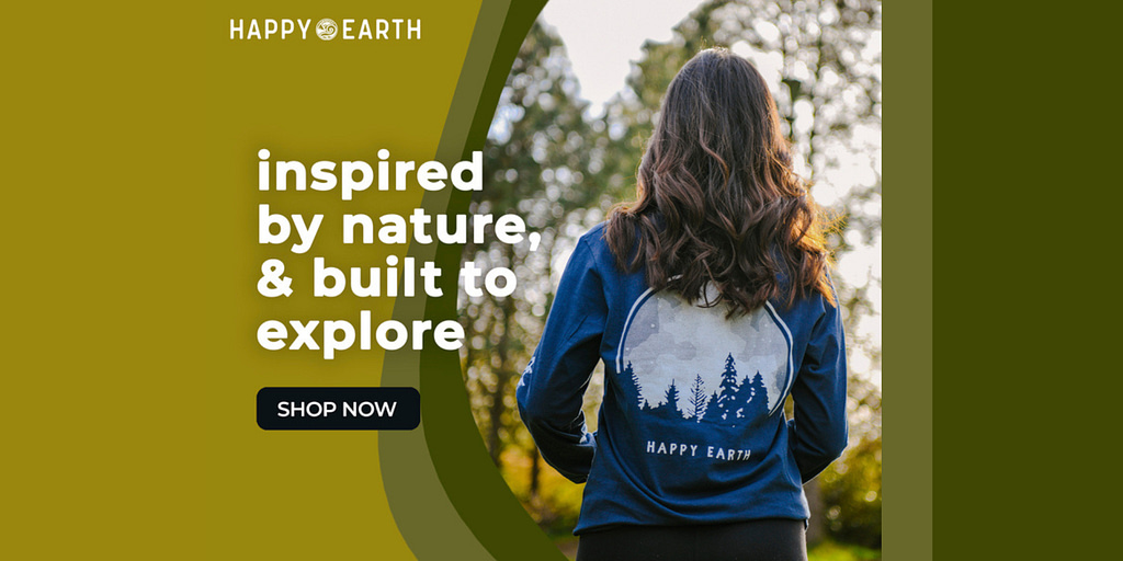 Image: A woman wearing a Happy Earth Apparel jacket