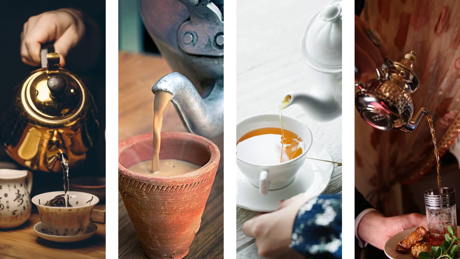 Image: tea being poured four ways