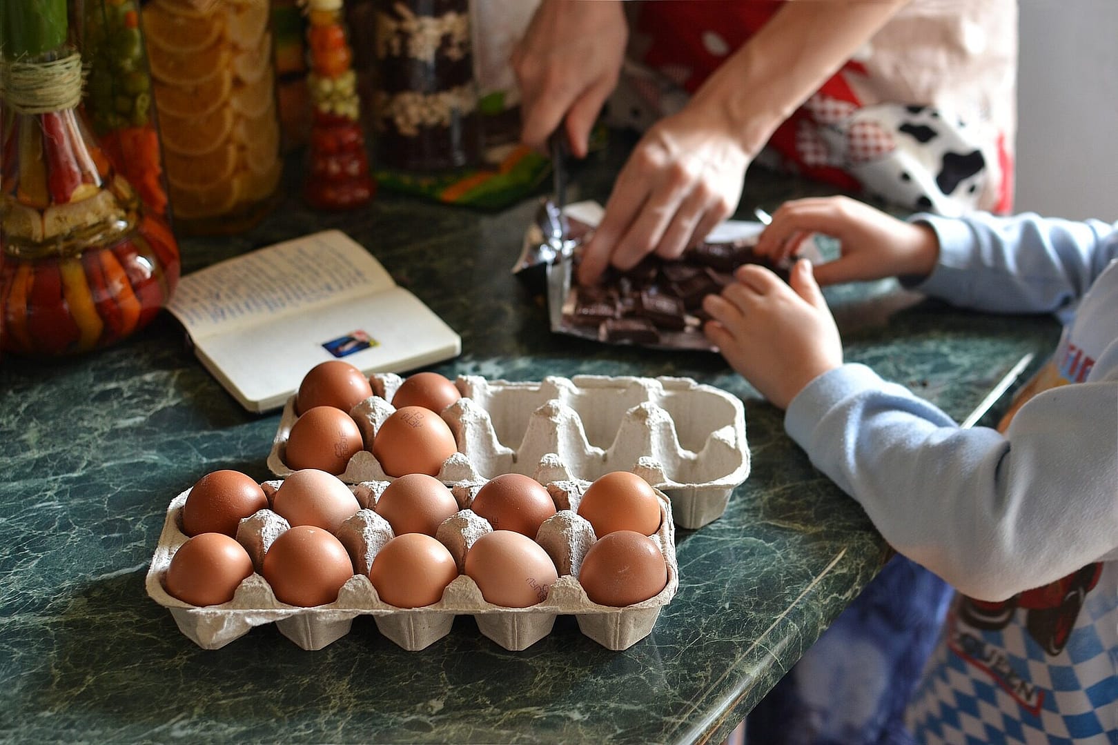 Image: Mother and child cooking together