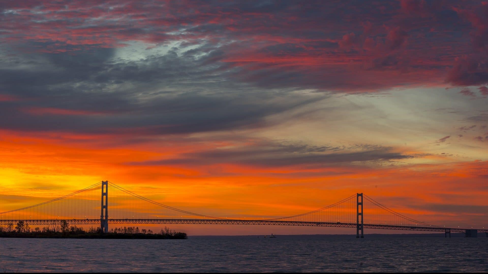 Image: Mackinac Bridge at sunset