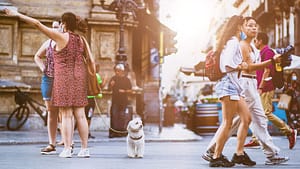 Image: People on a chaotic street,