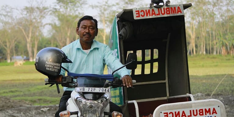 Image: Karimal Haque on his bike ambulance