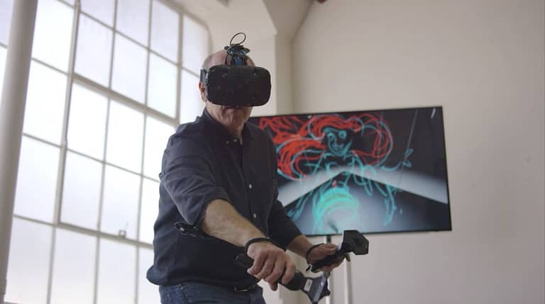 Image: Former Disney animator Glen Keane sketches Ariel with tilt brush virtual reality technology