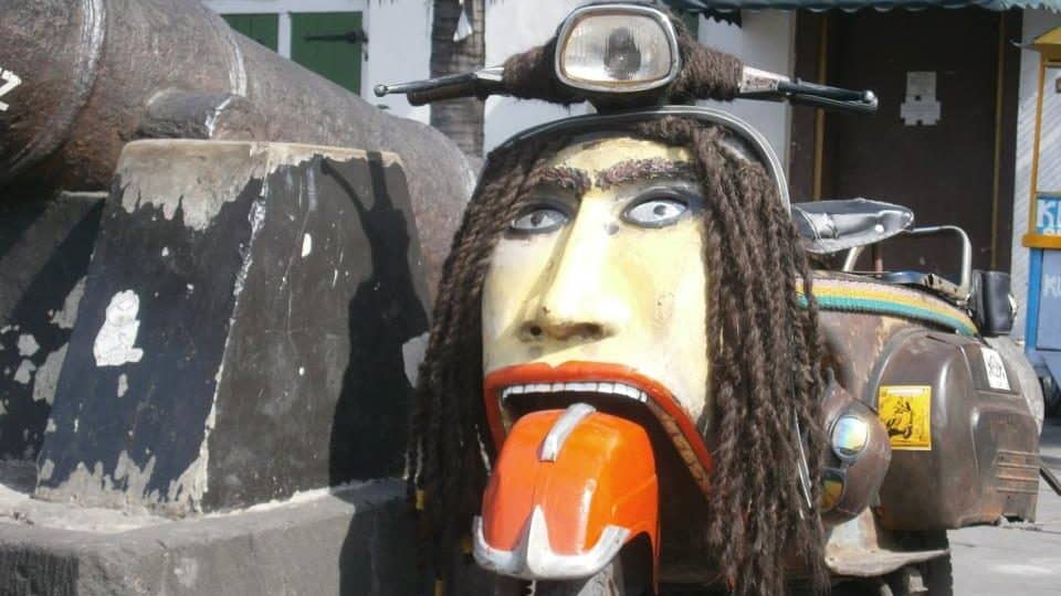 Image: Vespa decorated to look like it has dreadlocks
