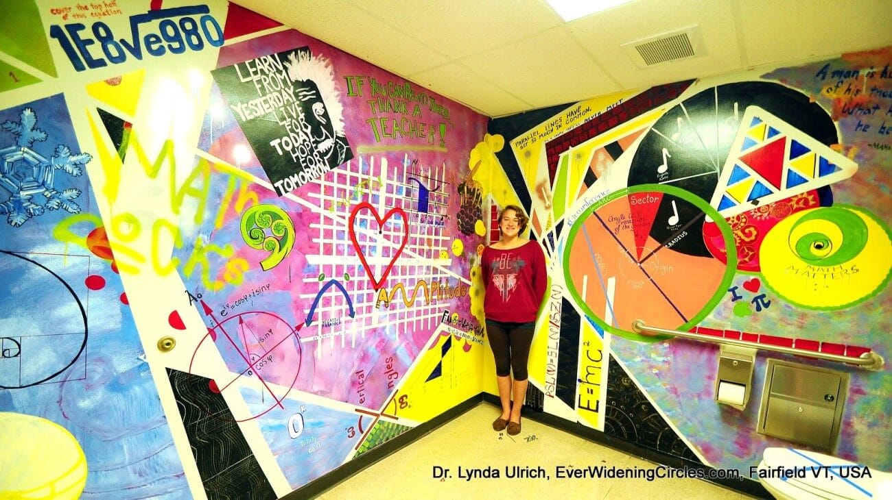 Image: Artist Louisa Ulrich-Verderber paints her math teachers' bathroom