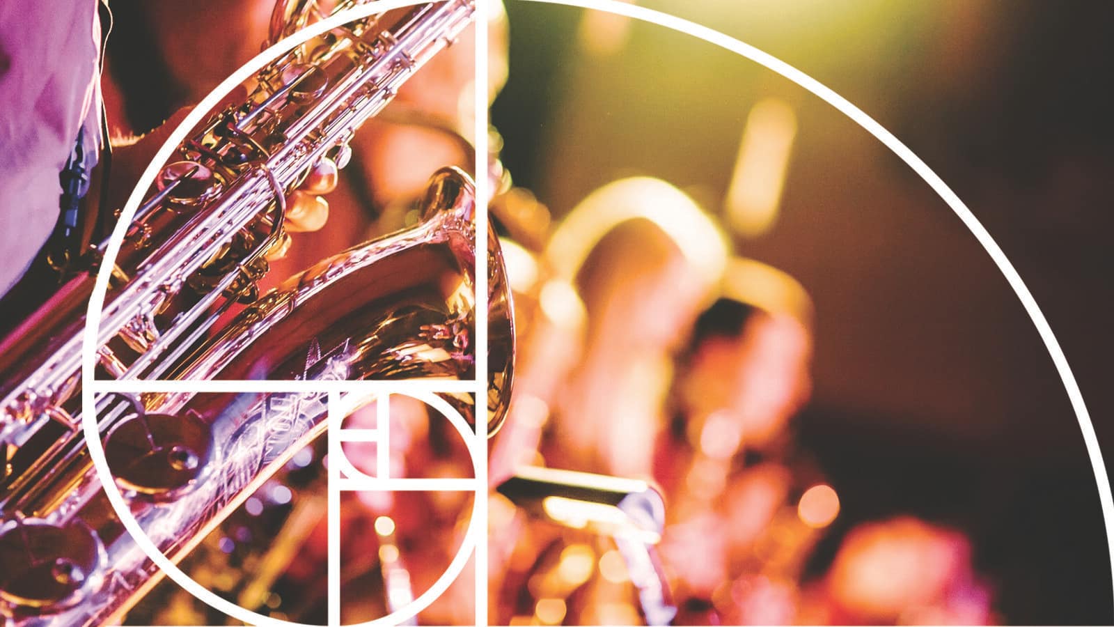 Image: Golden Ratio spiral over image of saxophone player