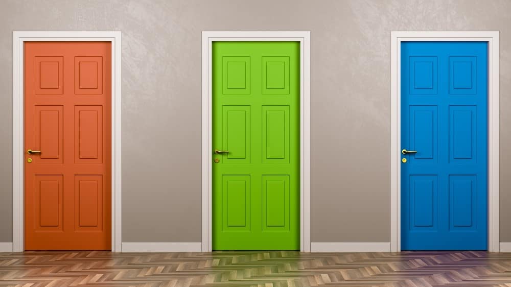 Image: Three doors, representing how you can't have it all at once.
