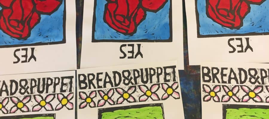 Image: posters from the Bread and Puppet print shop
