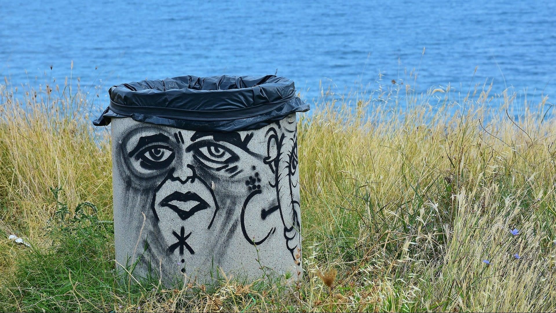 Image: Graffiti face on a garbage can