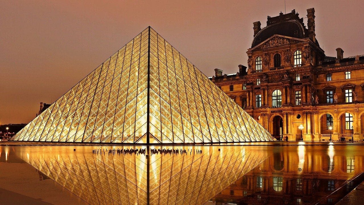 Image: Louvre pyramid at night