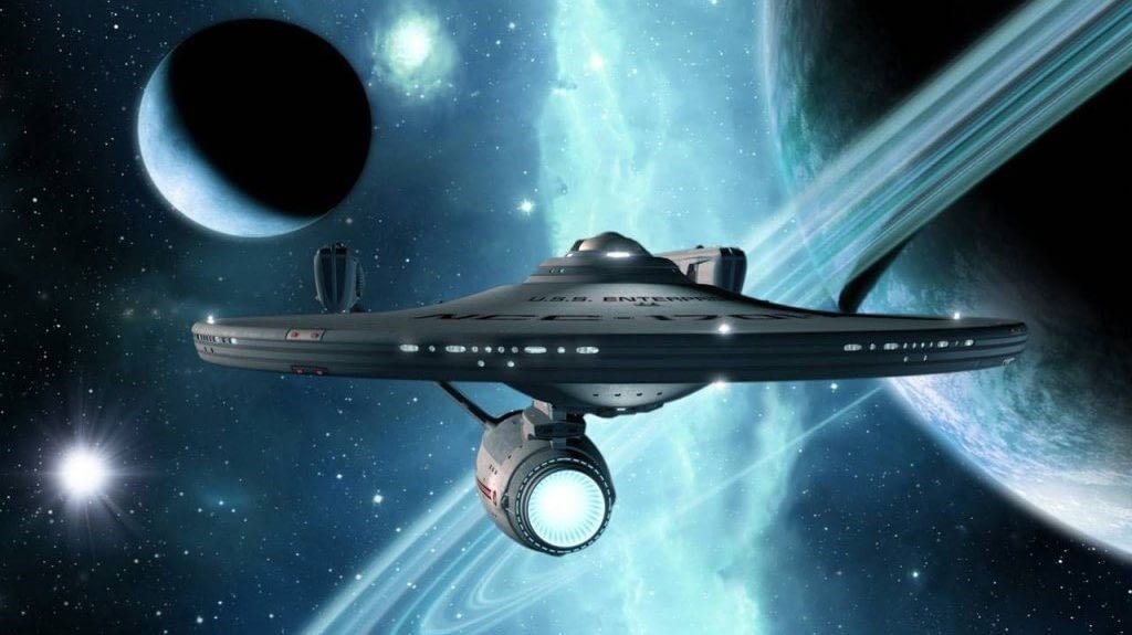 Image: the USS Enterprise starship from Star Trek one of the most famous Science Fiction franchises 