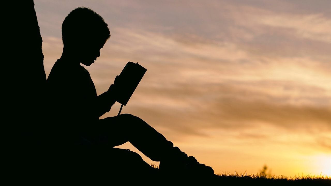 Image: silhouette of a young person reading