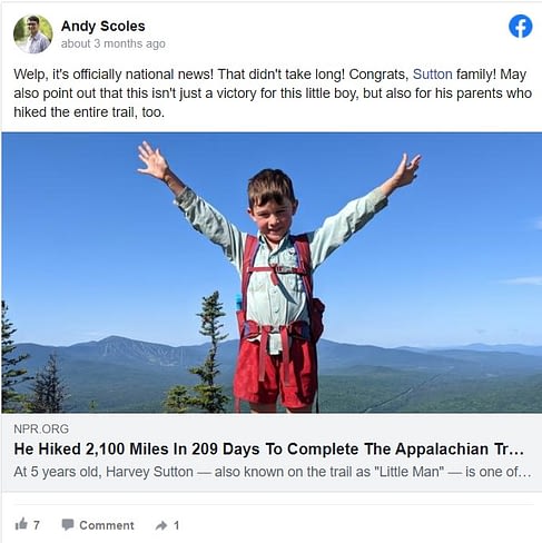 Image: a Facebook post of 5 year old Harvey Sutton