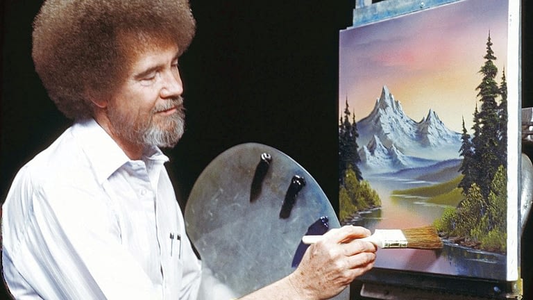 Image: Bob Ross painting a portrait at his easel